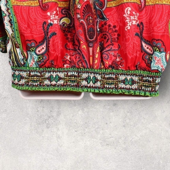 ECI Cold Shoulder Long Sleeve Blouse Multicolor Red, Pink, Green, White Size M - Picture 7 of 16